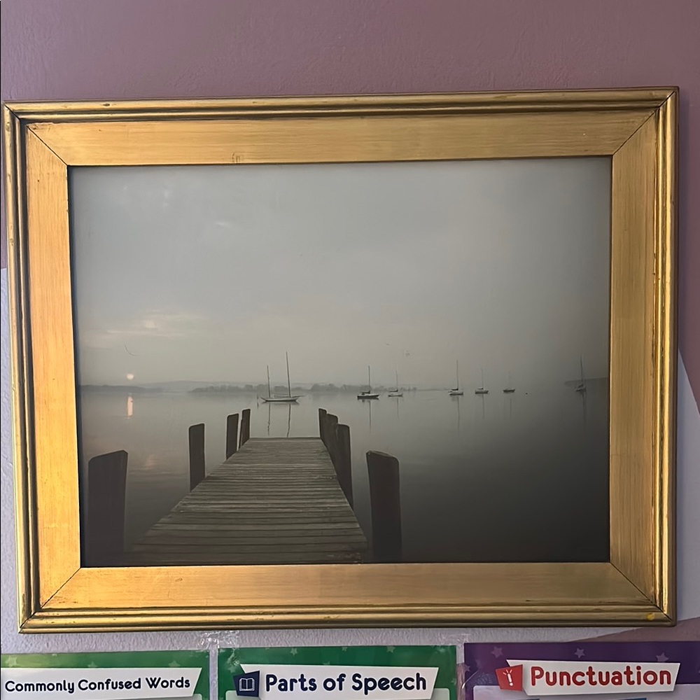 Framed painting of Dock and Sailboats Wall Art